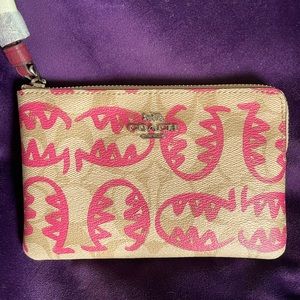 Coach x Guang Yu khaki/pink wallet wristlet